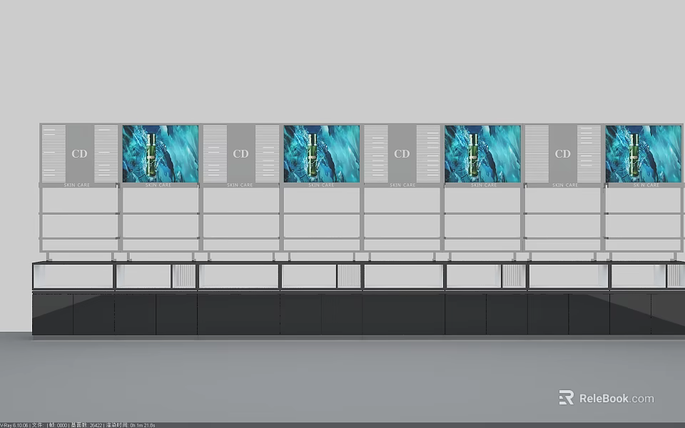 Modern Display Shelves With Glass Doors And Blue Product Display Panels 3d model 