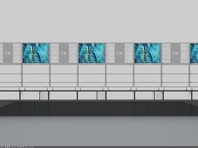 Modern Display Shelves With Glass Doors And Blue Product Display Panels 3d model