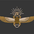 Golden Winged Scarab Symbol with Sun Disk and Divine Eye Design
