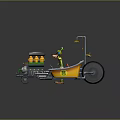 Cartoon Character In Green Outfit With Hat Standing Next To Yellow Green Mechanical Vehicle