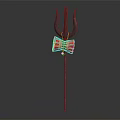 Traditional Musical Instruments And Art Supplies Featuring Painted Trident Pole With Red Green Drum Decor