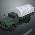 Army Green Military Truck with White Canvas Cover on Cargo Bed
