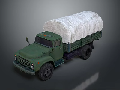 Army Green Military Truck with White Canvas Cover on Cargo Bed 3d model