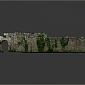 Ancient Stone Wall Ruins With Ivy Covered Archway And Green Grass On Gray Background