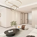 Modern Living And Dining Room Interior With Brown Chair Black Coffee Table And Green Plant