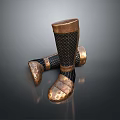 Ancient Weapon Leg Armor With Metallic Mesh And Bronze Design Details