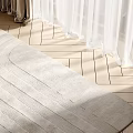 Soft Light Colored Square Rug on Wooden Floor with Sheer Curtains and Sunlight