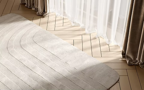 Modern Square Carpet Wood Floor Curtain Gauze Curtain 3d model
