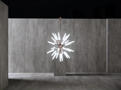 Modern Starburst Chandelier with White Light Fixtures in Minimalist Interior with Concrete Wall 3d model