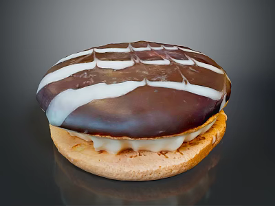 Chocolate Frosted Pastry With White Striped Decoration Light Brown Base And Cream Filling 3d model