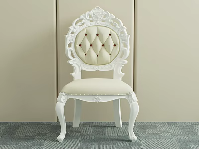 White Classical Dining Chair With Carved Back And Red Button Tufted Upholstered Seat 3d model