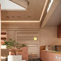 HoliBonbon x Moment Café Interior Featuring Wooden Wall Coral Counter Green Plant And Display Case