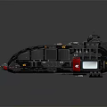 Futuristic Black Sci Fi Vehicle With Red Yellow Accents Top Turret Streamlined Design