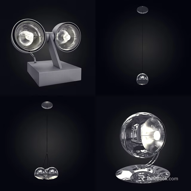 Modern Lighting Combination With Table Lamps Pendant Lights And Glass Sphere Designs 3d model 