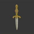 Ornate Decorated Dagger With Golden Hilt Colorful Gemstones And Sharp Blade