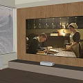 Projection Monitoring With Projector And Large Screen Showing People Image On Wooden Wall Near Window