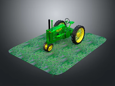 John Deere Green Tractor With Yellow Wheels On Green Grass Surface 3d model