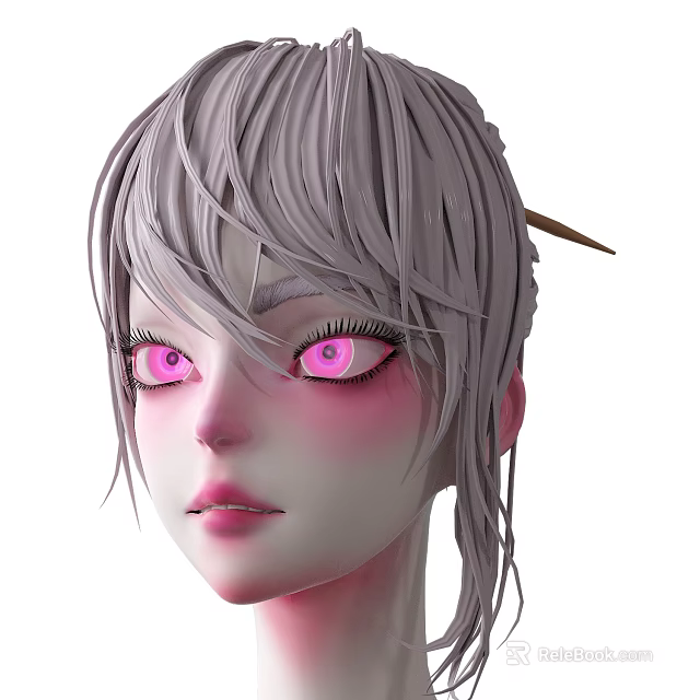 Anime Style Female Head Featuring Pink Eyes With Blush Makeup And Elegant Look 3d model 