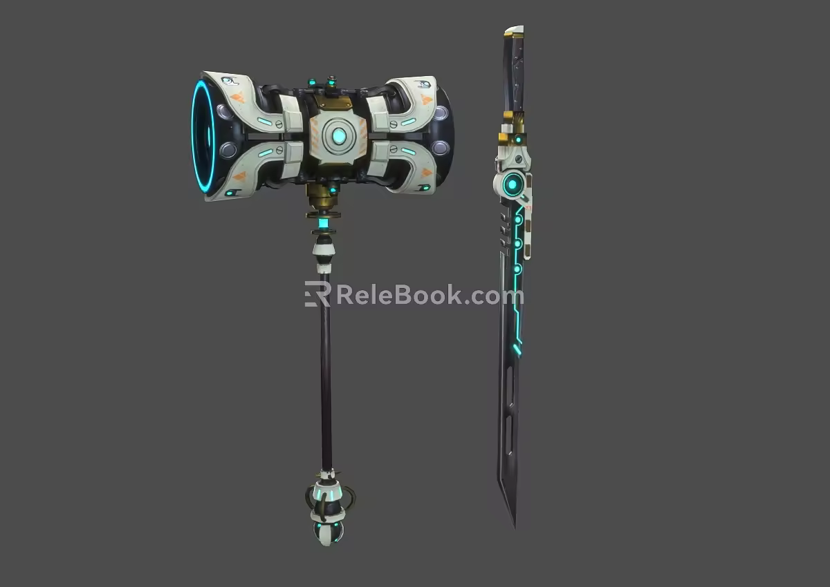 Simple Model Science Fiction Weapon Science Fiction Hammer Warhammer Science Fiction Sword Future Weapon High-tech Battle Blade 3d model