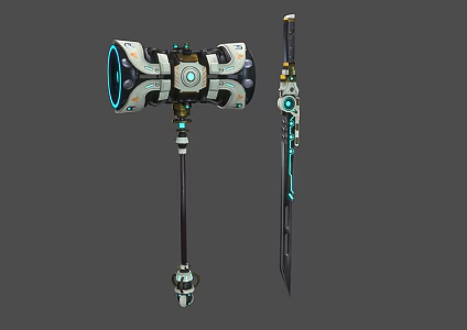 Simple Model Science Fiction Weapon Science Fiction Hammer Warhammer Science Fiction Sword Future Weapon High-tech Battle Blade 3d model