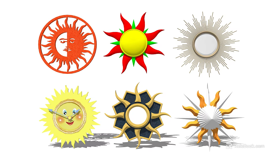 Sun Shaped Wall Decor With Various Colorful Artistic Patterns For Home 3d model 
