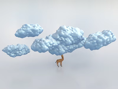 Adorable Giraffe Stretching Long Neck Reaching Blue Clouds On White Background 3d model