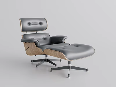 Modern Ergonomic Leather Office Chair with Wooden Accents and Swivel Ottoman 3d model