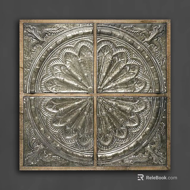 Ornate Metal Wall Decor With Intricate Radiant Pattern And Four Panel Design 3d model 