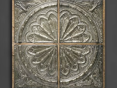 Ornate Metal Wall Decor With Intricate Radiant Pattern And Four Panel Design 3d model