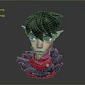 Fantasy Elf Character With Black Hair Red Eyes And Feather Collar In 3D Render