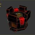 Dark Wooden Hexagonal Box With Red Decorative Straps And Ornate Design
