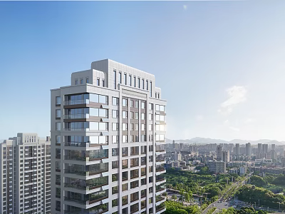 Modern High Rise Residential Building With Sleek Glass Exterior And Cityscape Views 3d model