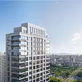 Modern High Rise Residential Building With Sleek Glass Exterior And Cityscape Views