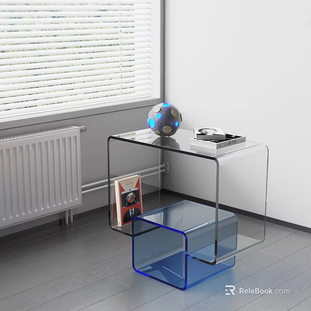 Modern Transparent Coffee Table with Blue Base Decorative Sphere and Tray 3d model