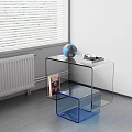 Modern Transparent Coffee Table with Blue Base Decorative Sphere and Tray 3d model