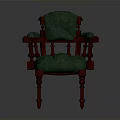 Traditional Carved Wooden Chair With Red Frame Green Upholstery And Ornate Details