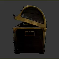 Open Wooden Treasure Chest With Metal Accents Filled With Gold Coins