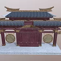 Traditional Chinese Architectural Gateway With Curved Eaves Tile Roof And Circular Decorations