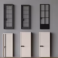 Modern Hinged Doors with Glass and Solid Panel Designs in Black and White Colors 3d model