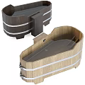 Natural Modern Wooden Washbasin With Metal Strips And Three Angle Designs