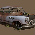 Rusty Old Car With Grass Growing Around In Open Space 3d model