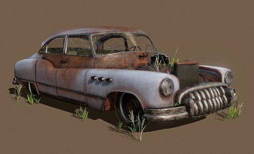 Rusty car scrap car industrial wind car newspaper repair car classic car 3d model