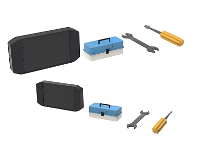 Set of Industrial Equipment Including Black Blue Toolboxes Wrenches And Screwdrivers 3d model