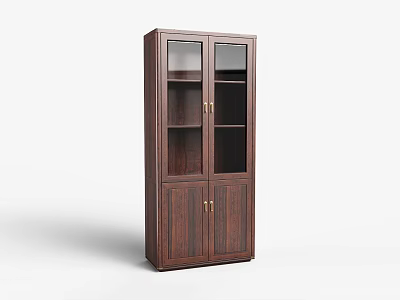 Dark Wood Bookcase With Glass Doors And Brass Handles For Home Storage 3d model