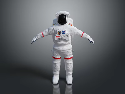 Man in White Astronaut Spacesuit with NASA Logo Standing on Gray Background 3d model