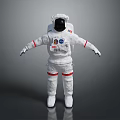 Man in White Astronaut Spacesuit with NASA Logo Standing on Gray Background