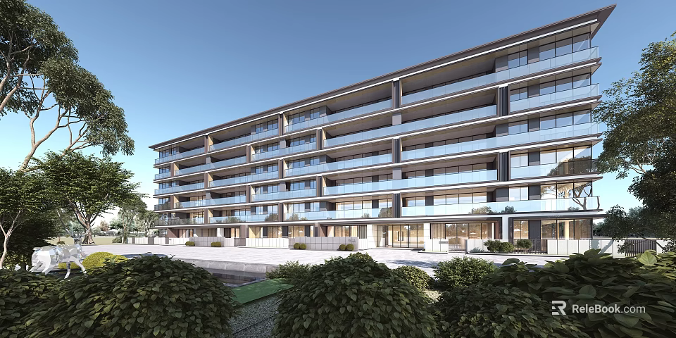Modern Single Family Villa With Multiple Balconies Lush Greenery And Elegant Exterior 3d model 