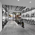 Bicycle Shop Showroom With Various Bikes Displayed On Shelves And Racks