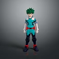 Anime Hero Character With Green Hair And Creature Inspired Costume Design Elements