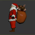 3D Santa Claus Model in Red Outfit With White Beard and Brown Backpack